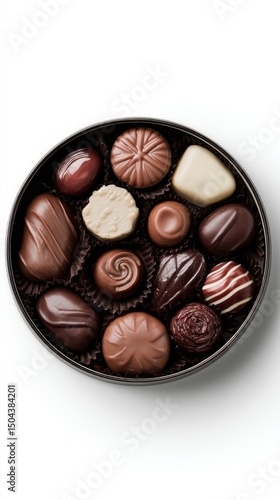 Assorted Chocolate Truffles and Candies Arranged Elegantly in a Round Tin Con...