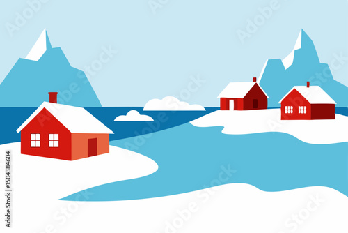 snow covered rooftops of a scandinavian fishing 