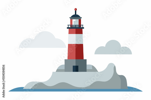 snow dusted lighthouse overlooking a frozen sea un 