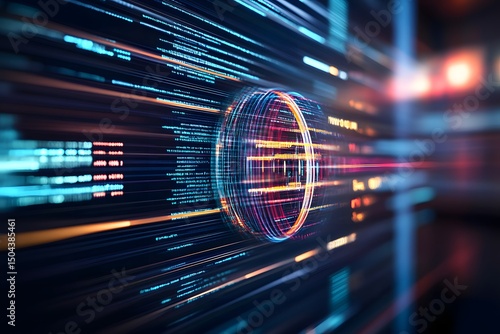Abstract Data Flow with Glowing Lines and Circle Technology Concept