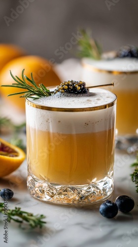 Refreshing Cocktail With Citrus Flavors Garnished With Herbs and Berries for ...