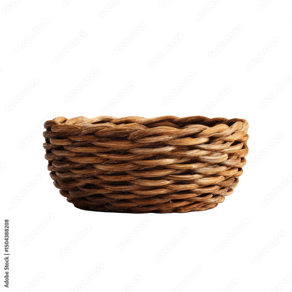 Obraz premium Rustic Woven Basket, Empty Brown Wicker Bowl, Handmade Container
