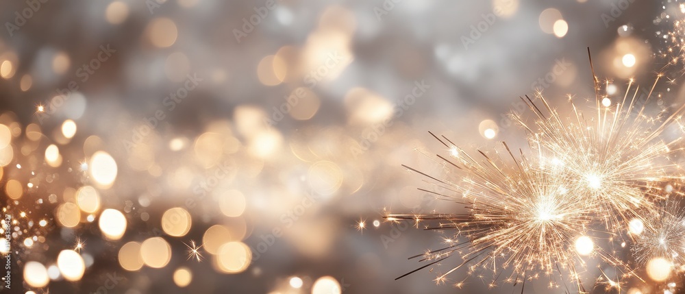 Fototapeta premium Sparkling fireworks celebrations with golden glow and festive bokeh