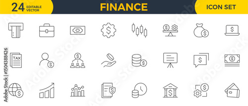 Personal Finance Icon Set. Sleek and intuitive icons for budgeting, saving, and investing, perfect for financial apps, tools, and websites to empower users in managing their money effectively.
