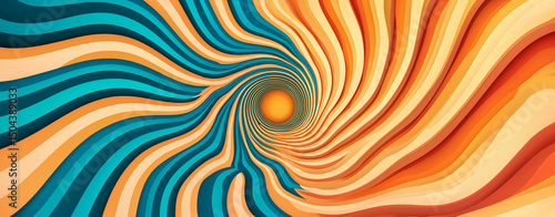 Vibrant abstract background with swirling lines in orange, blue, and yellow, creating dynamic optical illusion effect