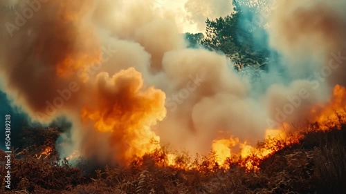 Wallpaper Mural Stunning visuals of a wildfire capturing smoke and flames. This footage illustrates the intensity of nature. Perfect for documentaries or educational projects. Generative AI Torontodigital.ca