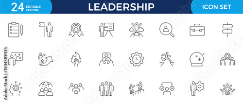 Leadership Outline Icons set. Vector illustration in modern thin line style of management icons: leader, delegation, control, responsibility, and more. Pictograms and infographics.