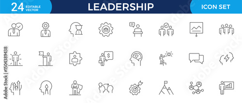 Leadership Outline Icons set. Vector illustration in modern thin line style of management icons: leader, delegation, control, responsibility, and more. Pictograms and infographics.