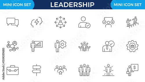 Leadership Outline Icons set. Vector illustration in modern thin line style of management icons: leader, delegation, control, responsibility, and more. Pictograms and infographics.