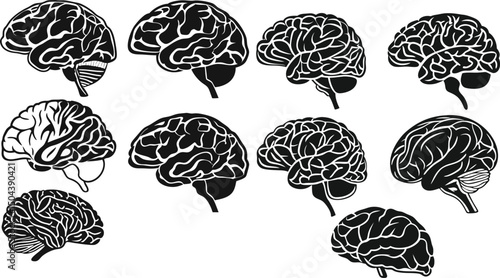 Brain or mind side view line art vector icon for medical apps and websites flat collection