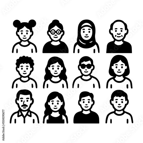 Set of doodles People of different nationalities and cultures. Freehand vector illustration. isolated silhouettes.