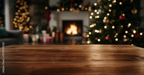 Warmth of a Cozy Christmas Gathering by the Fireplace With Lights and Gifts i...