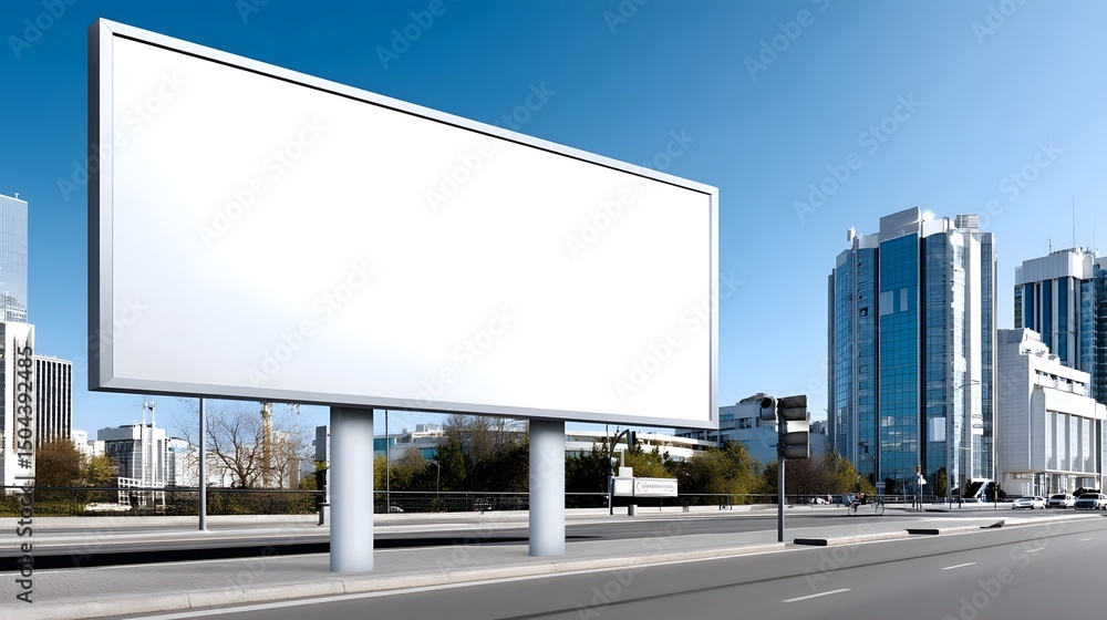 Fototapeta premium A large white billboard stands on a city street.