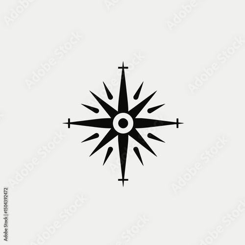 Wind rose compass star navigation nautical direction travel guidance map symbol marine black white isolated vector silhouette