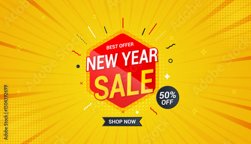 New Year sale discount banner template promotion design for business.