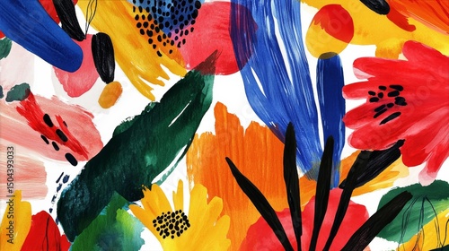 Vibrant Abstract Floral Design With Bold Colors and Brush Strokes