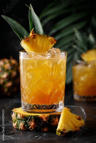 Refreshing Tropical Drink Served With Fresh Pineapple in a Stylish Glass