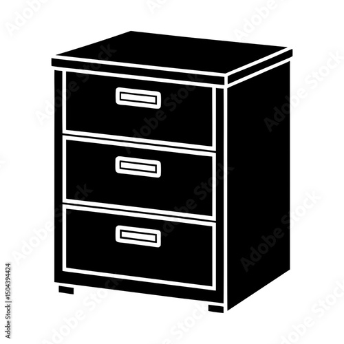 Illustration of a cabinet with three drawers shown silhouette