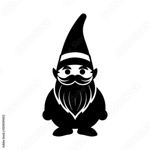Stylized gnome character with pointed hat design silhouette