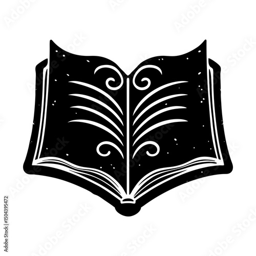 Open book with decorative design on pages vector silhouette