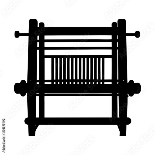 Illustration of a vintage weaving loom equipment silhouette