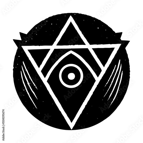 Geometric eye inside triangle in circle design art silhouette
