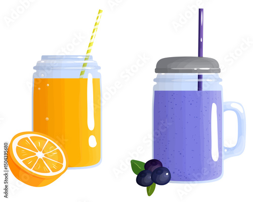 Orange and Blueberry Healthy Drinks in Mason Jars