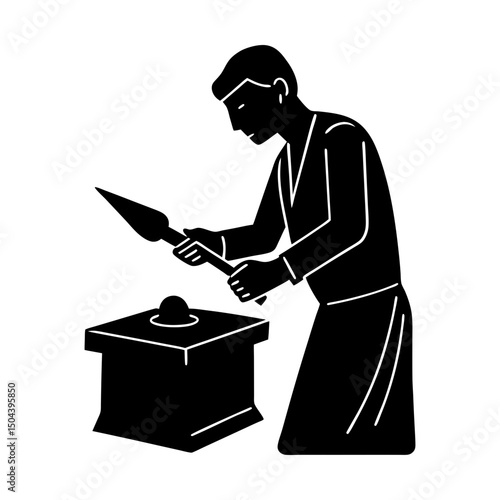 Person working with spear on anvil illustration silhouette