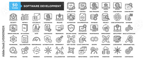 50 Software Development icon collection set. Containing design technology, computer, application, development, developer
