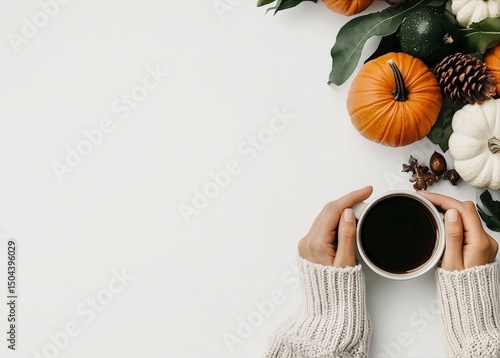 Enjoying a Warm Drink Surrounded by Autumn Decorations at a Cozy Setting
