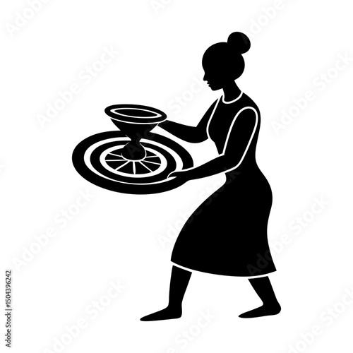 Silhouette of woman holding a decorated platter