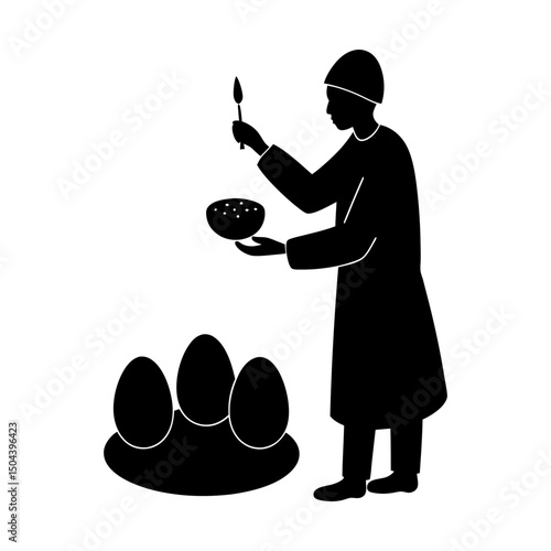 Person with bowl and eggs in simple illustration silhouette