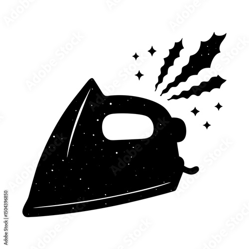 Stylized iron appliance with rising vapor plumes silhouette