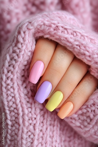 Colorful Knitted Nail Art Design Shows Stylish Patterns in Cozy Sweater Setting