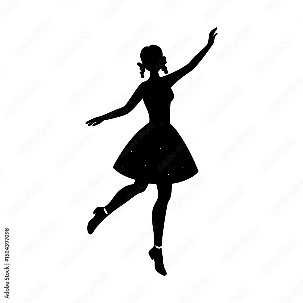 Naklejka premium Silhouette of a girl dancing with a nice dress on