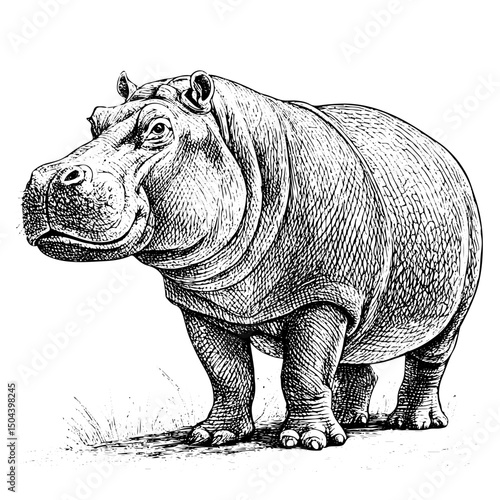 engraving hippo, vector line art illustration, isolated on white background, illustration, vintage, hippo, vector, art, isolated, animal, drawing, engraving, sketch, hippopotamus, zoo, graphic,