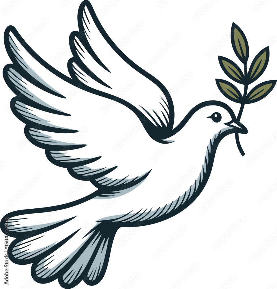 Fototapeta premium Dove of Peace A symbolic white dove carrying an olive branch