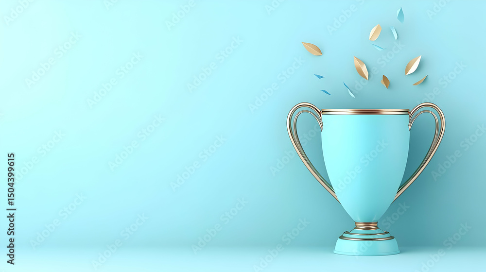 Golden trophy cup with flying confett Golden trophy cup with flying confett