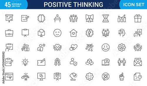 Positive thinking line icons collection.Thin outline icons pack.