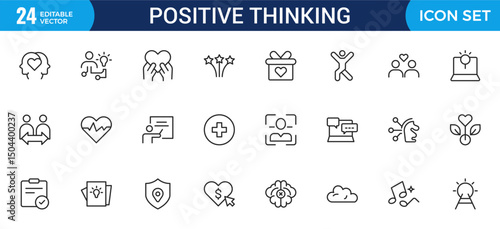 Positive thinking line icons collection.Thin outline icons pack.