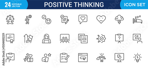 Positive thinking line icons collection.Thin outline icons pack.
