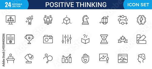 Positive thinking line icons collection.Thin outline icons pack.