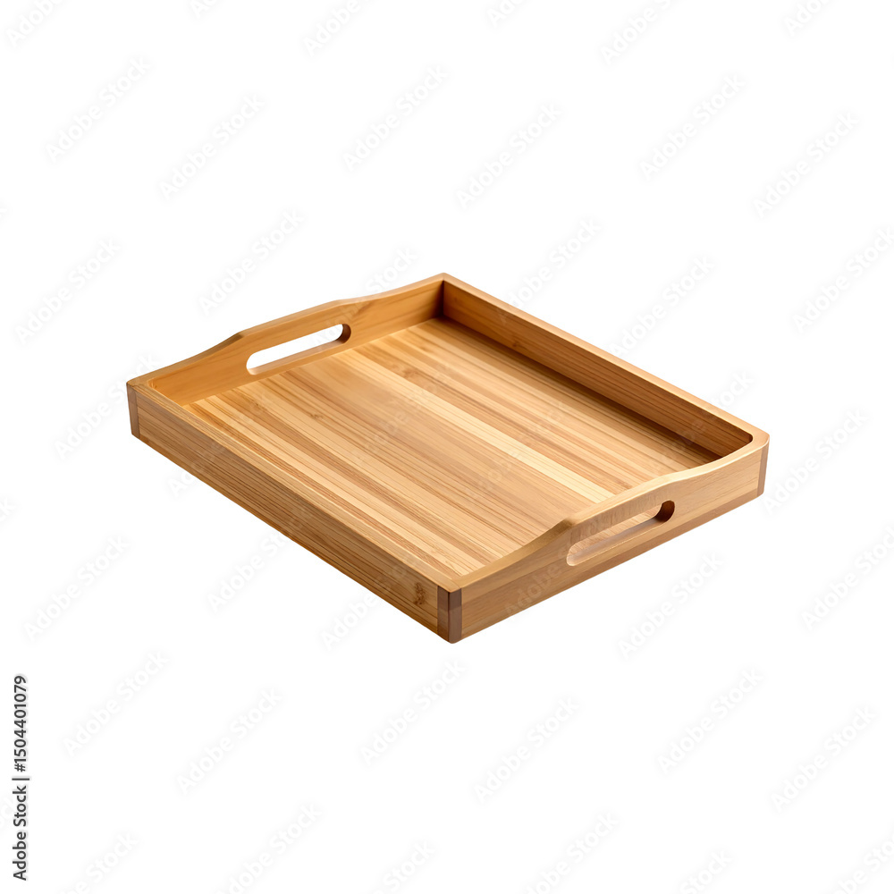 Elegant light brown bamboo serving tray with on transparent background Elegant light brown bamboo serving tray with on transparent background