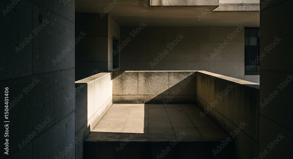 Obraz premium Minimalist stone architecture with sharp light and shadow contrast creating abstract geometric composition.