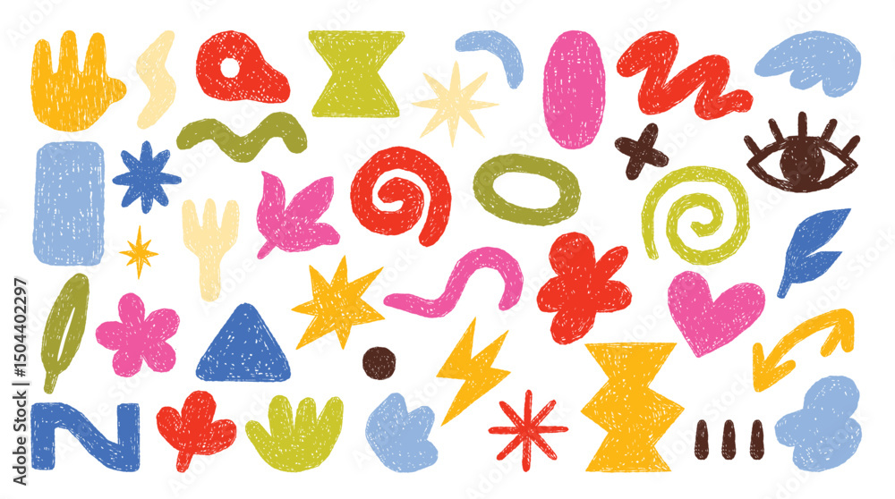 Fototapeta premium Vibrant abstract shapes in various colors and forms isolated on a white background, perfect for creative design projects and artistic inspiration vector illustration