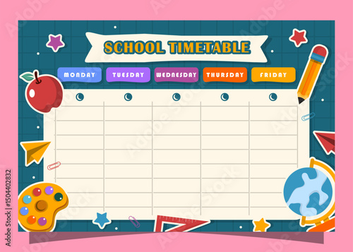 Back to School Time Table Template with flat design vector