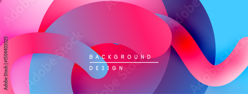 Abstract fluid shapes blend vibrant pinks, blues, purples. Dynamic composition creates modern background design. Smooth gradients dominate image.