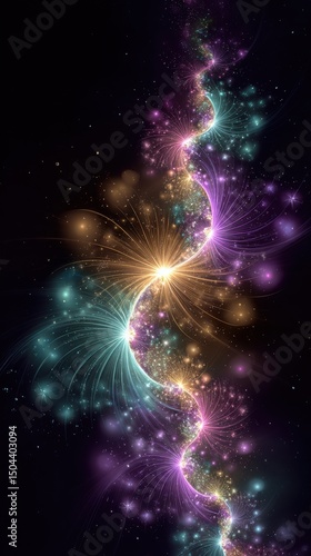 Colorful Abstract Light Trails with Sparkling Effects on Dark Background