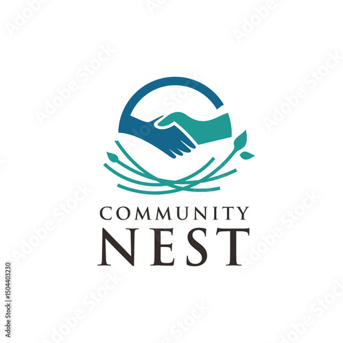 Modern Geometric Handshake Nest Icon Symbol for Collaboration and Support
