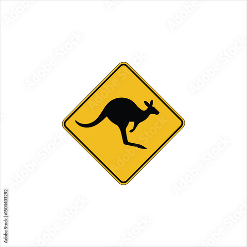 Australian kangaroo road sign isolated on white background warning of wildlife crossing